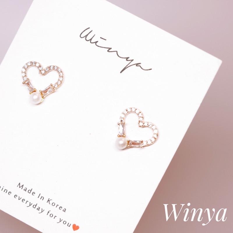 【winya 韓國飾品 現貨 】正韓 小亮點 愛心 珍珠 耳環 銀針 耳夾 矽膠耳夾 耳針-細節圖6