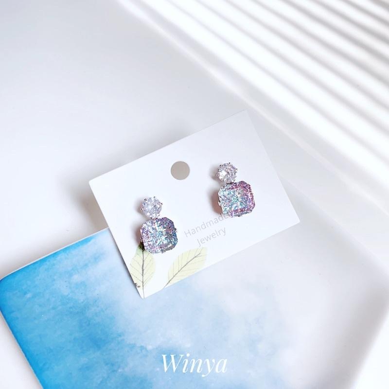 【winya 韓國飾品 現貨 】正韓 方鑽 偏光 耳環 限量現貨-細節圖3