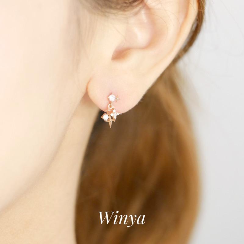 【Winya 韓國飾品 現貨 】正韓 十字星芒耳環 星芒 夾式耳環-細節圖2