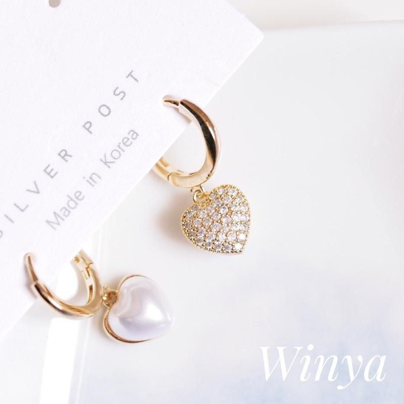 【winya 韓國飾品 現貨 】正韓 雙面愛心耳釦式耳環 限量現貨-細節圖2