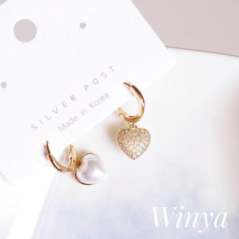 【winya 韓國飾品 現貨 】正韓 雙面愛心耳釦式耳環 限量現貨-細節圖4
