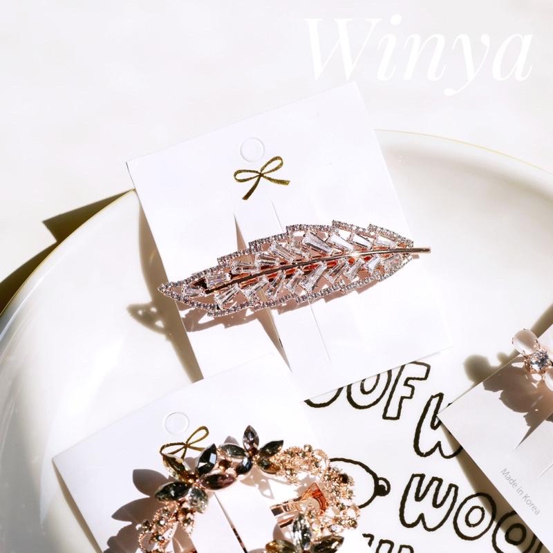 【winya 韓國飾品 現貨 】正韓 超精緻 水鑽 葉子 羽毛 髮夾 限量現貨-細節圖2