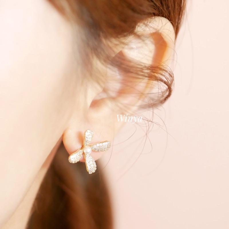 【winya 韓國飾品 現貨 】正韓 滿鑽 優雅 珍珠 耳環 限量現貨-細節圖2