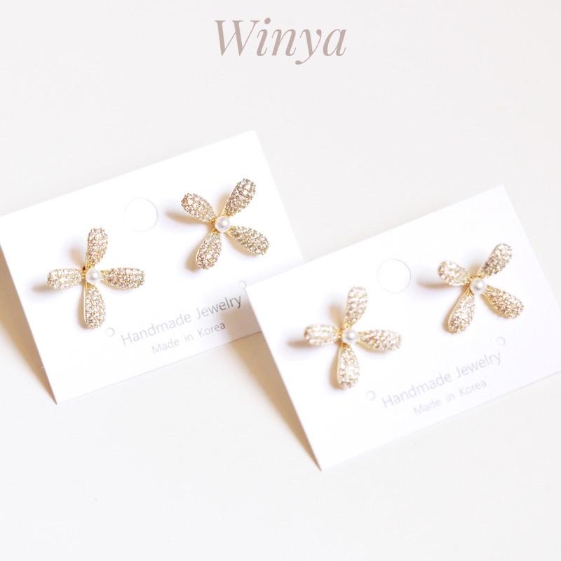 【winya 韓國飾品 現貨 】正韓 滿鑽 優雅 珍珠 耳環 限量現貨-細節圖4