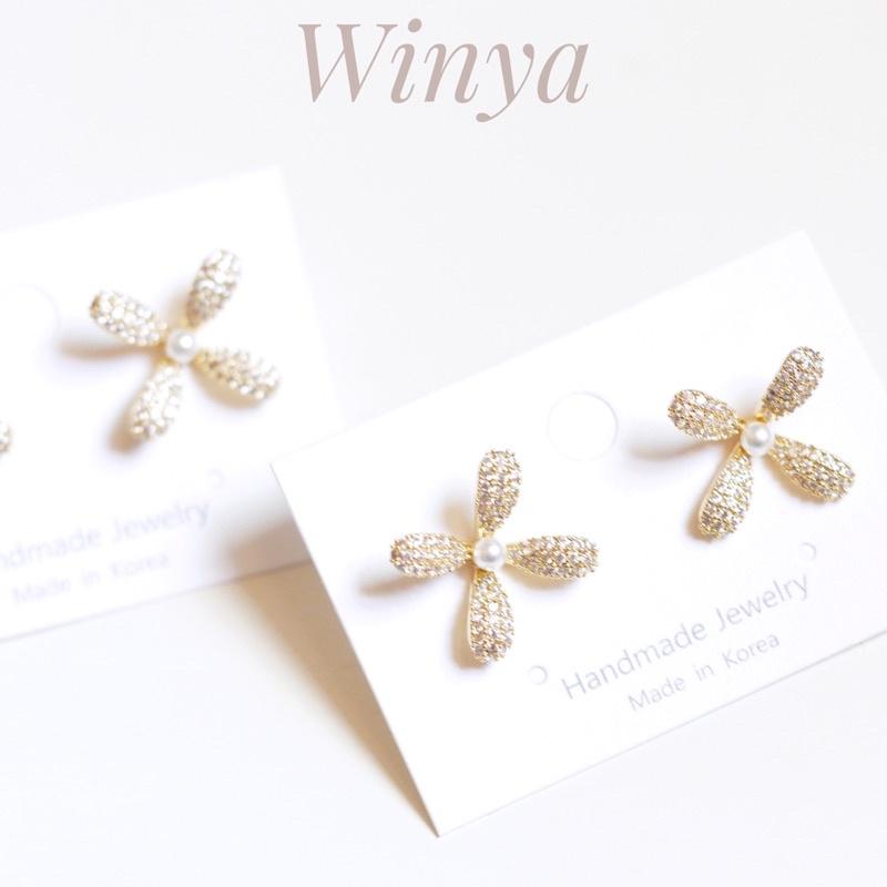 【winya 韓國飾品 現貨 】正韓 滿鑽 優雅 珍珠 耳環 限量現貨-細節圖5