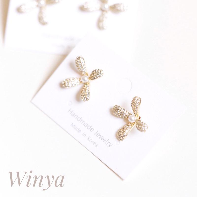 【winya 韓國飾品 現貨 】正韓 滿鑽 優雅 珍珠 耳環 限量現貨-細節圖6