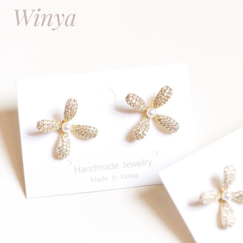 【winya 韓國飾品 現貨 】正韓 滿鑽 優雅 珍珠 耳環 限量現貨-細節圖7