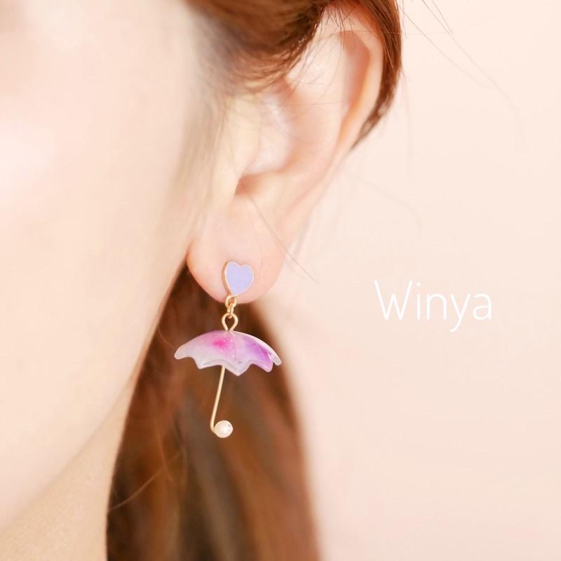 【winya 韓國飾品 現貨 】正韓 漸層彩虹小雨傘耳環 限量現貨-細節圖3