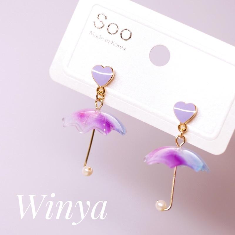 【winya 韓國飾品 現貨 】正韓 漸層彩虹小雨傘耳環 限量現貨-細節圖4