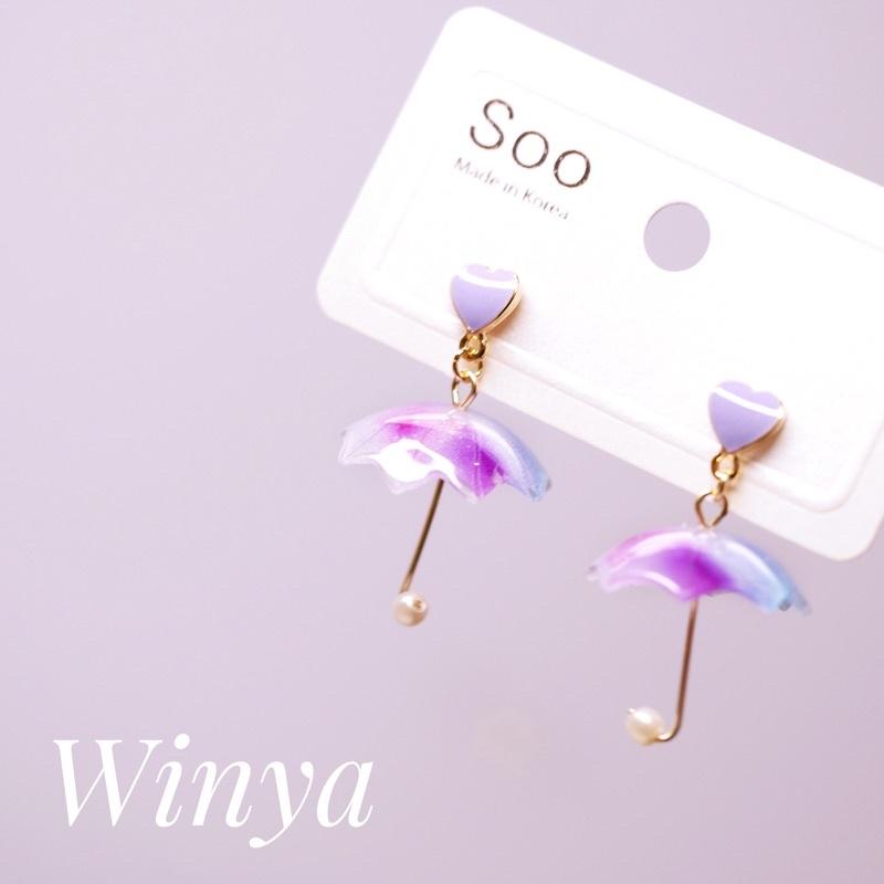 【winya 韓國飾品 現貨 】正韓 漸層彩虹小雨傘耳環 限量現貨-細節圖5