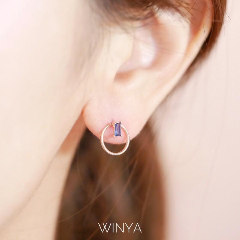 【winya 韓國飾品 現貨 】正韓  深藍方鑽不對稱耳環 限量現貨-細節圖7