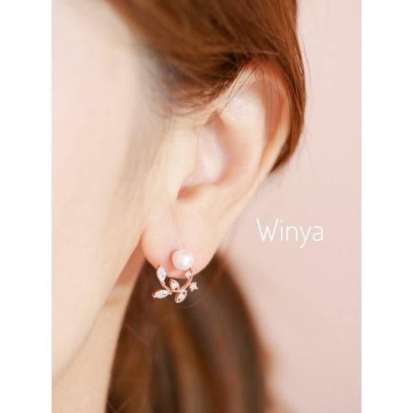 【winya 韓國飾品 現貨 】正韓 珍珠嫩芽耳環 限量現貨-細節圖6