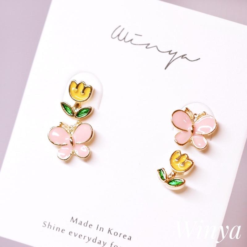 【winya 韓國飾品 現貨 】正韓 可愛 花園 花朵 四件 組 耳環 限量現貨-細節圖2