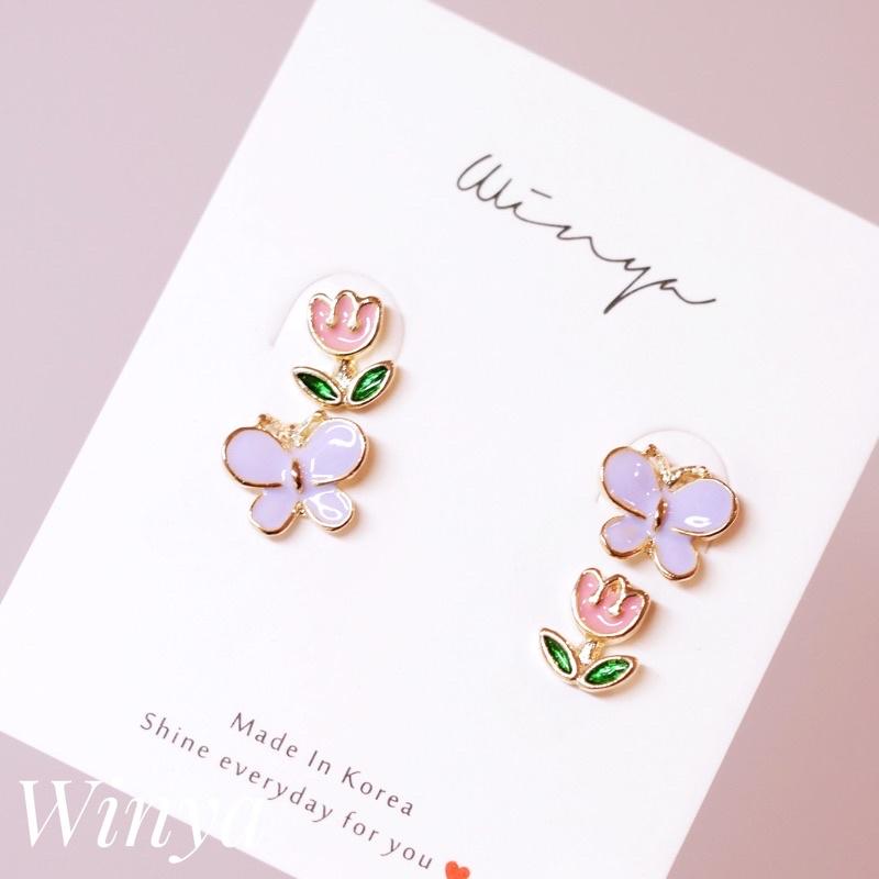【winya 韓國飾品 現貨 】正韓 可愛 花園 花朵 四件 組 耳環 限量現貨-細節圖3