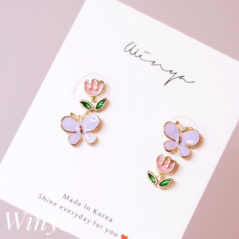 【winya 韓國飾品 現貨 】正韓 可愛 花園 花朵 四件 組 耳環 限量現貨-細節圖6