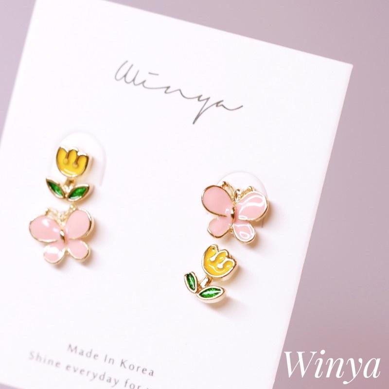 【winya 韓國飾品 現貨 】正韓 可愛 花園 花朵 四件 組 耳環 限量現貨-細節圖7