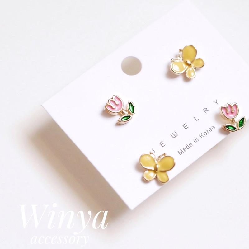 【winya 韓國飾品 現貨 】正韓 可愛 花園 花朵 四件 組 耳環 限量現貨-細節圖8
