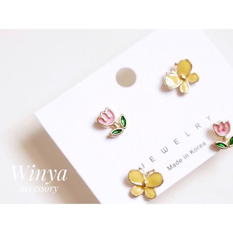 【winya 韓國飾品 現貨 】正韓 可愛 花園 花朵 四件 組 耳環 限量現貨-細節圖9