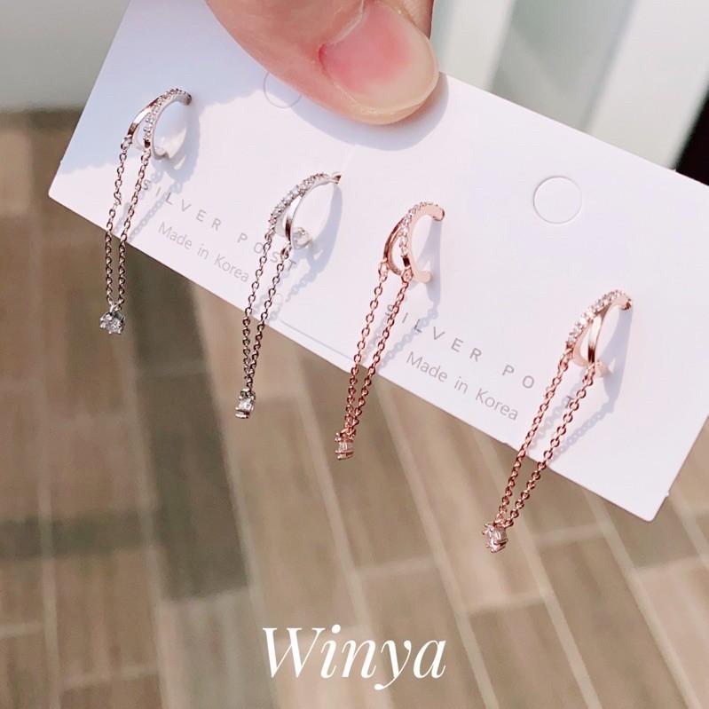 【winya 韓國飾品 現貨 】正韓 流線水鑽垂墜式耳環 限量現貨-細節圖4