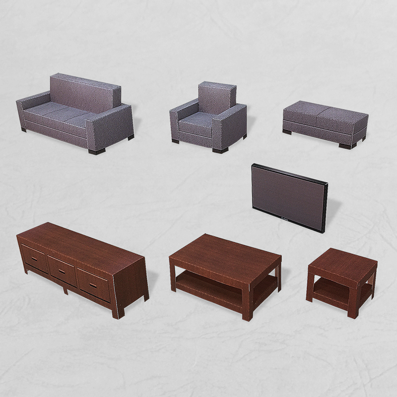 場景袖珍屋 - LivingRoom #001 - DIY 紙模型-細節圖2