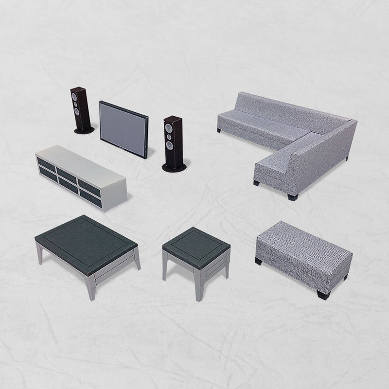 場景袖珍屋 - LivingRoom #002 - DIY 紙模型-細節圖2