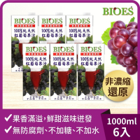 【囍瑞BIOES】100%純天然紅葡萄汁原汁1000ml*6瓶