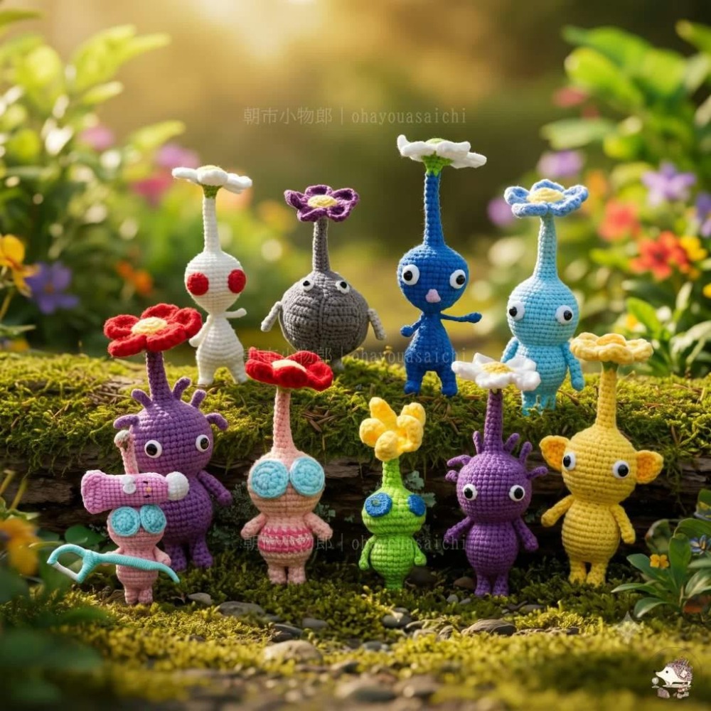 🌱芽芽族-藍+白花｜手鉤玩偶吊飾-細節圖3
