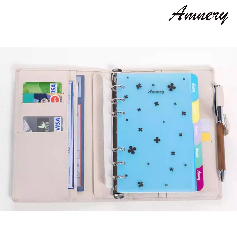 【Amnery安尼瑞】美國進口超纖皮(A6)活頁記事本筆記本 簡約純色美式插扣手帳本(白色、桔色 二色選購)-細節圖3