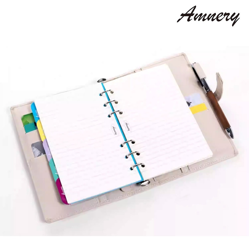 【Amnery安尼瑞】美國進口超纖皮(A6)活頁記事本筆記本 簡約純色美式插扣手帳本(白色、桔色 二色選購)-細節圖4