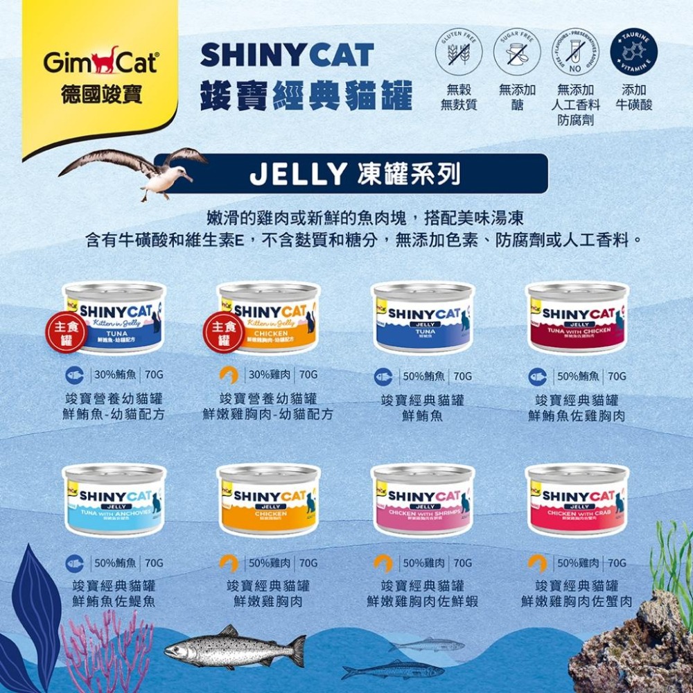 GIMBORN 德国竣寶 SHINYCAT 竣寶經典貓罐 70g 貓湯罐 湯罐 凍罐 鮮嫩雞肉 鮪魚罐 雞肉罐 貓罐頭-細節圖3