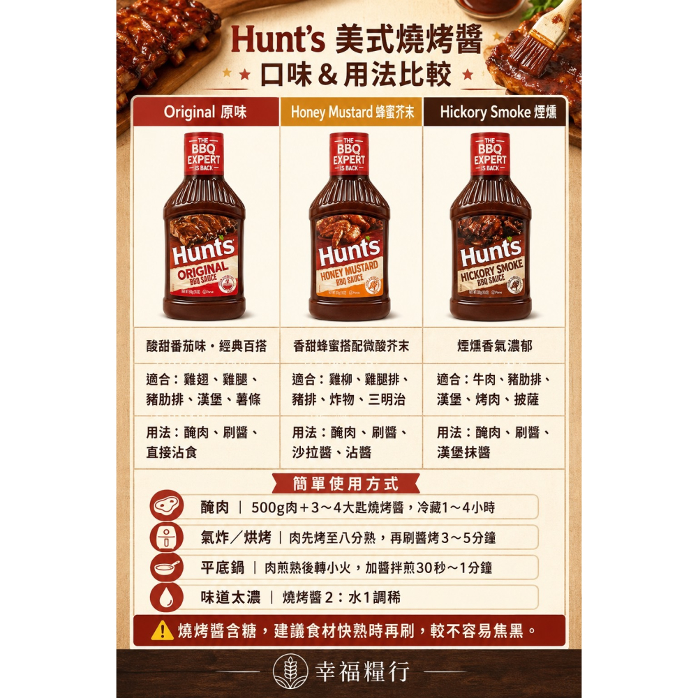 幸福糧行。美國Hunt＇s漢斯美式蜂蜜芥末燒烤醬/美式煙燻燒烤醬/美式燒烤醬-細節圖5