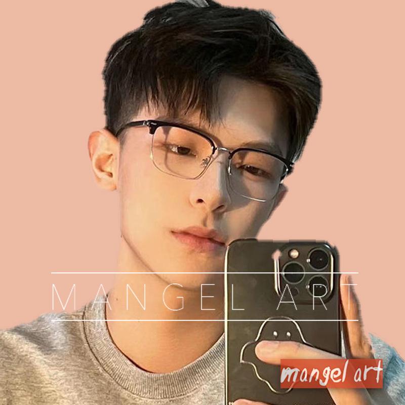[mangel art] 現貨新款半框方形方框造型眼鏡框韓版日系潮流行Y2K大框學院風近視平光抗藍光保護眼睛最帥氣男女款-細節圖2
