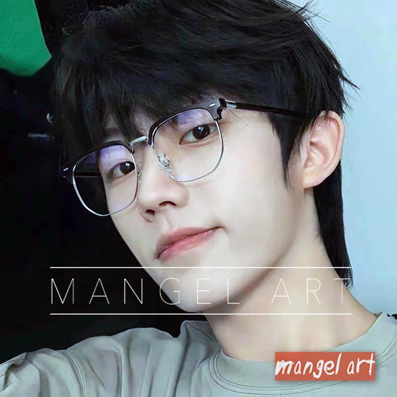 [mangel art] 現貨新款半框方形方框造型眼鏡框韓版日系潮流行Y2K大框學院風近視平光抗藍光保護眼睛最帥氣男女款-細節圖3