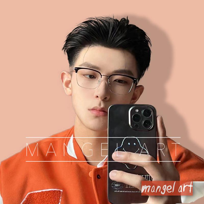 [mangel art] 現貨新款半框方形方框造型眼鏡框韓版日系潮流行Y2K大框學院風近視平光抗藍光保護眼睛最帥氣男女款-細節圖4