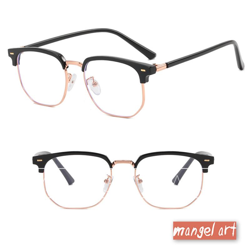 [mangel art] 現貨新款半框方形方框造型眼鏡框韓版日系潮流行Y2K大框學院風近視平光抗藍光保護眼睛最帥氣男女款-細節圖5