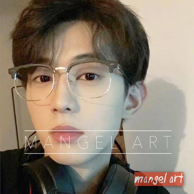 [mangel art] 現貨新款半框方形方框造型眼鏡框韓版日系潮流行Y2K大框學院風近視平光抗藍光保護眼睛最帥氣男女款-細節圖6