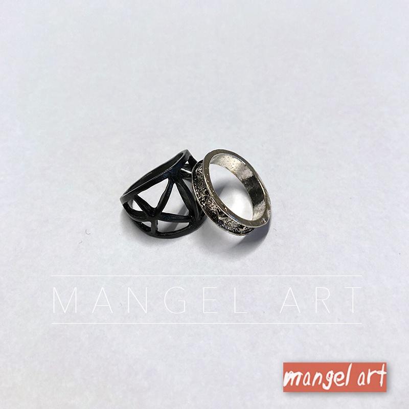 [mangel art] 黑白仿古鏤空復古著流行戒指兩枚組 韓版日系優雅氣質百搭-細節圖4