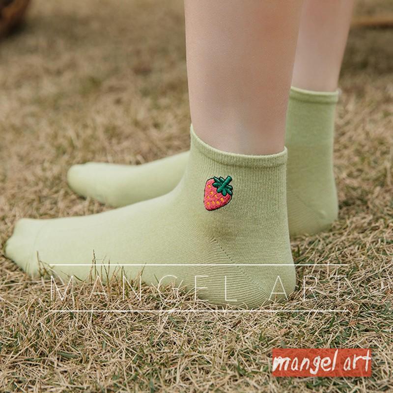 [mangel art] 水果刺繡短襪 韓版日系風格可愛氣質少女襪子多色大地色系棉襪懷襪運動襪韓國襪日本襪韓襪-細節圖3