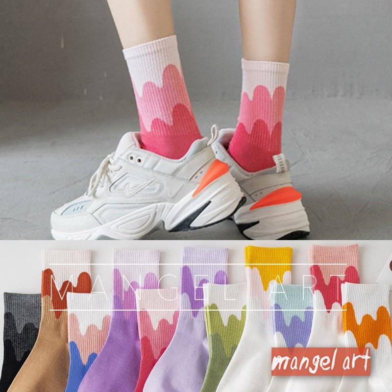 [mangel art] 韓版日系漸層波浪中筒襪少女襪長襪運動襪純棉襪透氣潮流波浪紋冰棒雪糕ig網美網紅潮流行襪-細節圖2