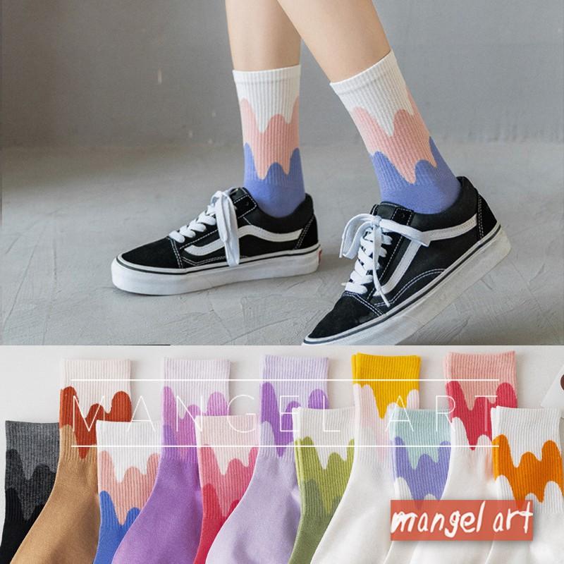 [mangel art] 韓版日系漸層波浪中筒襪少女襪長襪運動襪純棉襪透氣潮流波浪紋冰棒雪糕ig網美網紅潮流行襪-細節圖3
