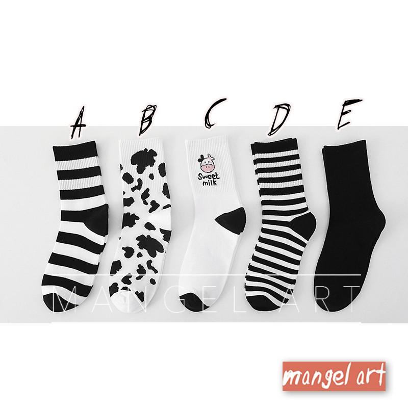 [mangel art] 一週穿搭計畫！可愛乳牛系列韓版純棉長襪中筒襪運動襪韓國日本首爾東京時尚IG必備款-細節圖2
