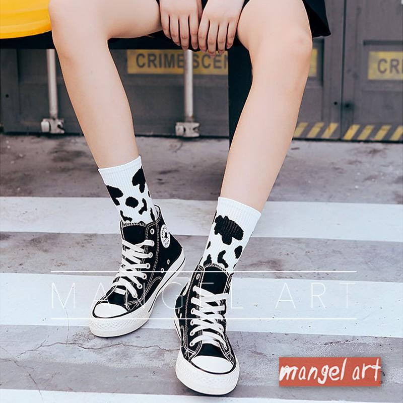 [mangel art] 一週穿搭計畫！可愛乳牛系列韓版純棉長襪中筒襪運動襪韓國日本首爾東京時尚IG必備款-細節圖4