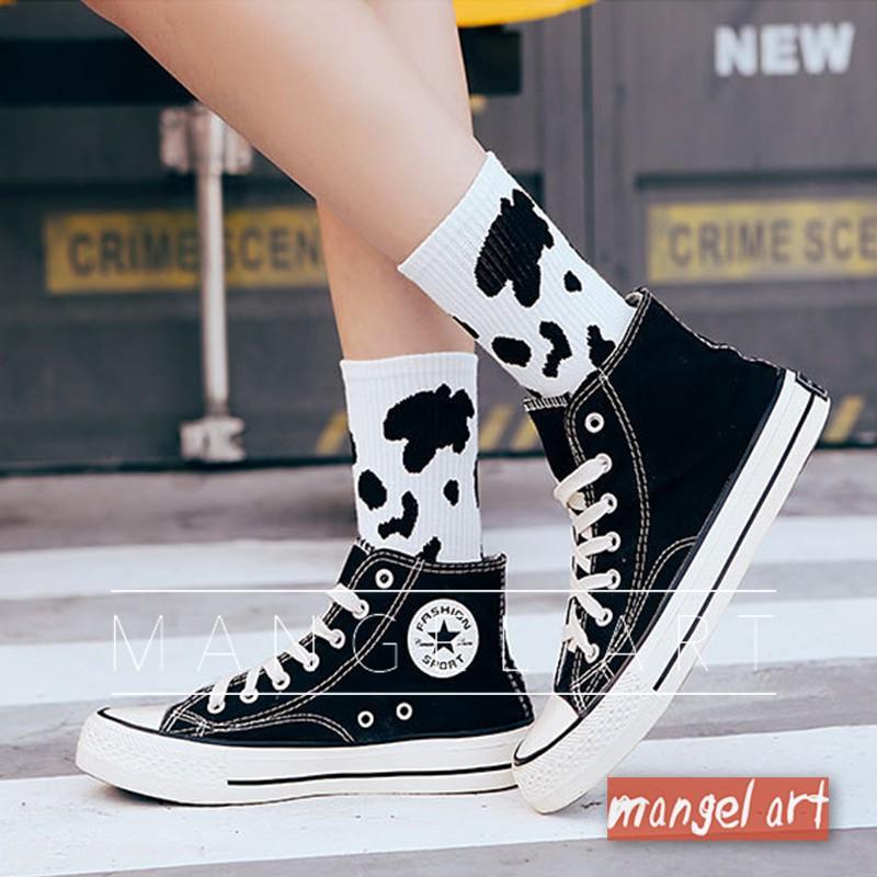 [mangel art] 一週穿搭計畫！可愛乳牛系列韓版純棉長襪中筒襪運動襪韓國日本首爾東京時尚IG必備款-細節圖6