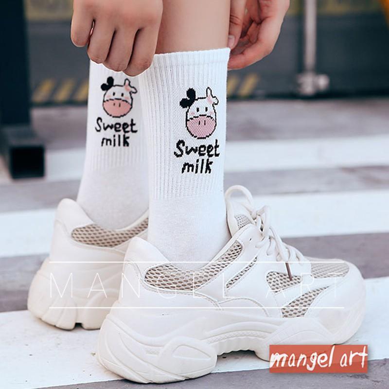 [mangel art] 一週穿搭計畫！可愛乳牛系列韓版純棉長襪中筒襪運動襪韓國日本首爾東京時尚IG必備款-細節圖7