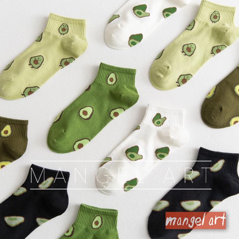 [mangel art] 可愛酪梨ig韓版網紅網美必備彈性短襪踝襪運動襪水果avocado純棉襪棉質襪少女襪透氣-細節圖3