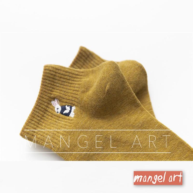 [mangel art] 可愛動物刺繡多色短襪大地色系踝襪短筒襪少女日系韓版韓國日本襪子繽紛彩色-細節圖4