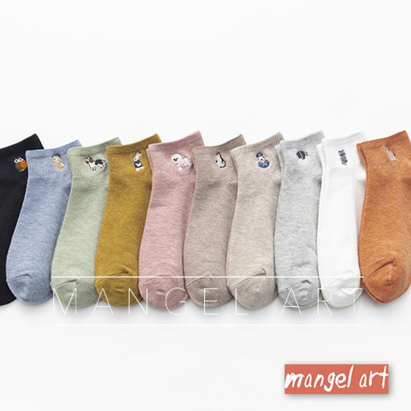 [mangel art] 可愛動物刺繡多色短襪大地色系踝襪短筒襪少女日系韓版韓國日本襪子繽紛彩色-細節圖5