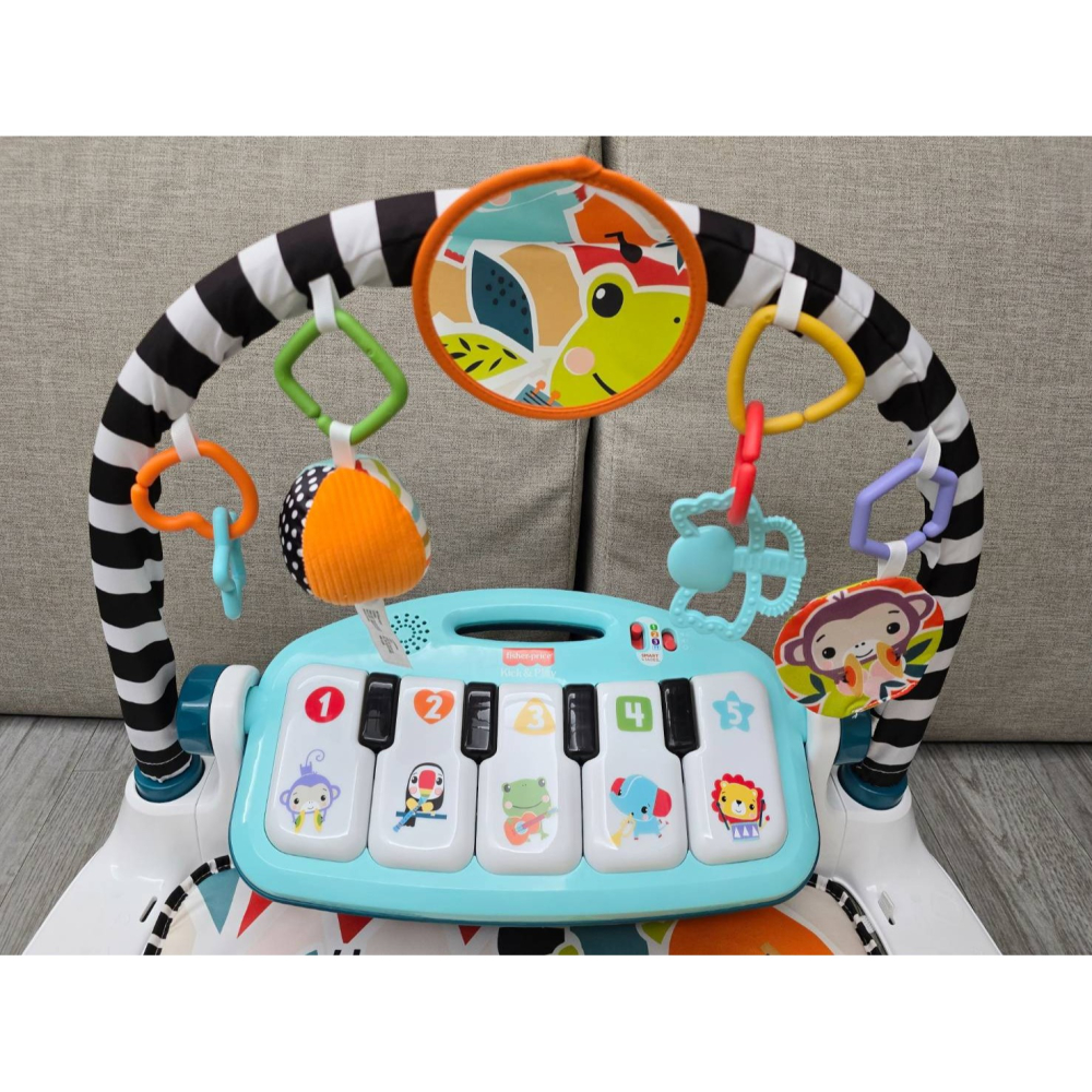 🎀MT玩具出租🎀 美國 Fisher-Price 費雪可愛動物健力架-藍色 新版 踢踢琴 三合一健力架 台中玩具出租-細節圖3
