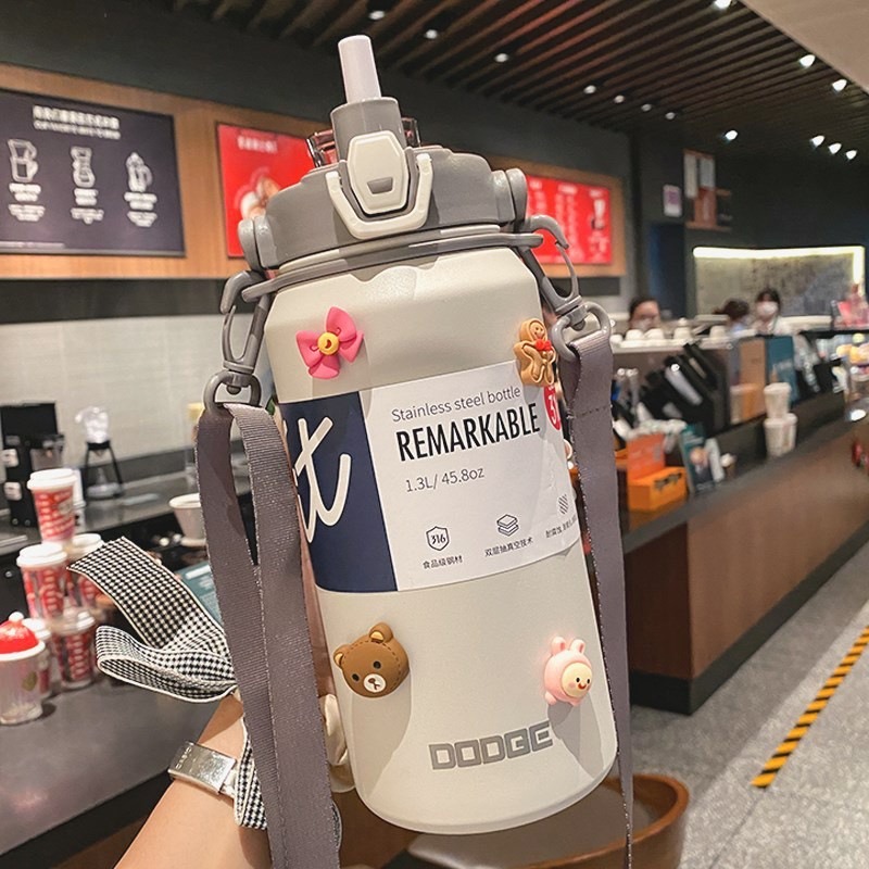 正版 dodge 不鏽鋼 保溫杯 保溫瓶 1000ml 600ml 保溫杯 水壺 保溫水壺 大容量 背帶 吸管-細節圖2