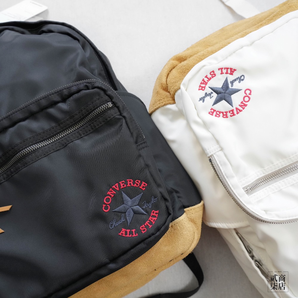 貳柒商店) Converse BackPack 後背包 書包 復古 白色 黑色 防潑水 麂皮底 10025477-A02-細節圖2